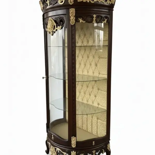 MACE Heritage – Luxuriöse Barock-Vitrine in Braun & Gold mit Krone – Handgefertigt – 212 cm
