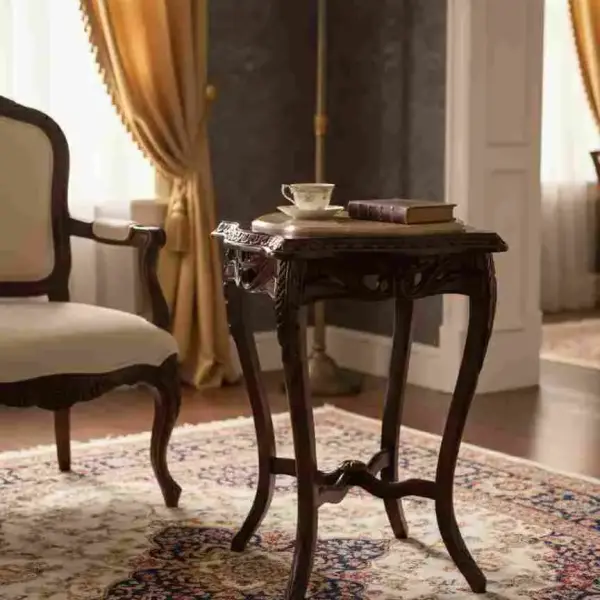 MACE-Baroque brown table-Beige marble top-Handmade-Classical furniture
