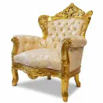 MACE Heritage - Barockstil Sessel - Goldrahmen Holz - Wohnzimmermöbel - Gold/Champagne Satin Stoff - Möbel für alle Räume - Breite 80 Cm