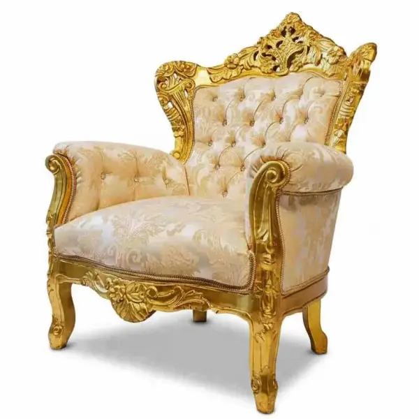 MACE Heritage - Barockstil Sessel - Goldrahmen Holz - Wohnzimmermöbel - Gold/Champagne Satin Stoff - Möbel für alle Räume - Breite 80 Cm