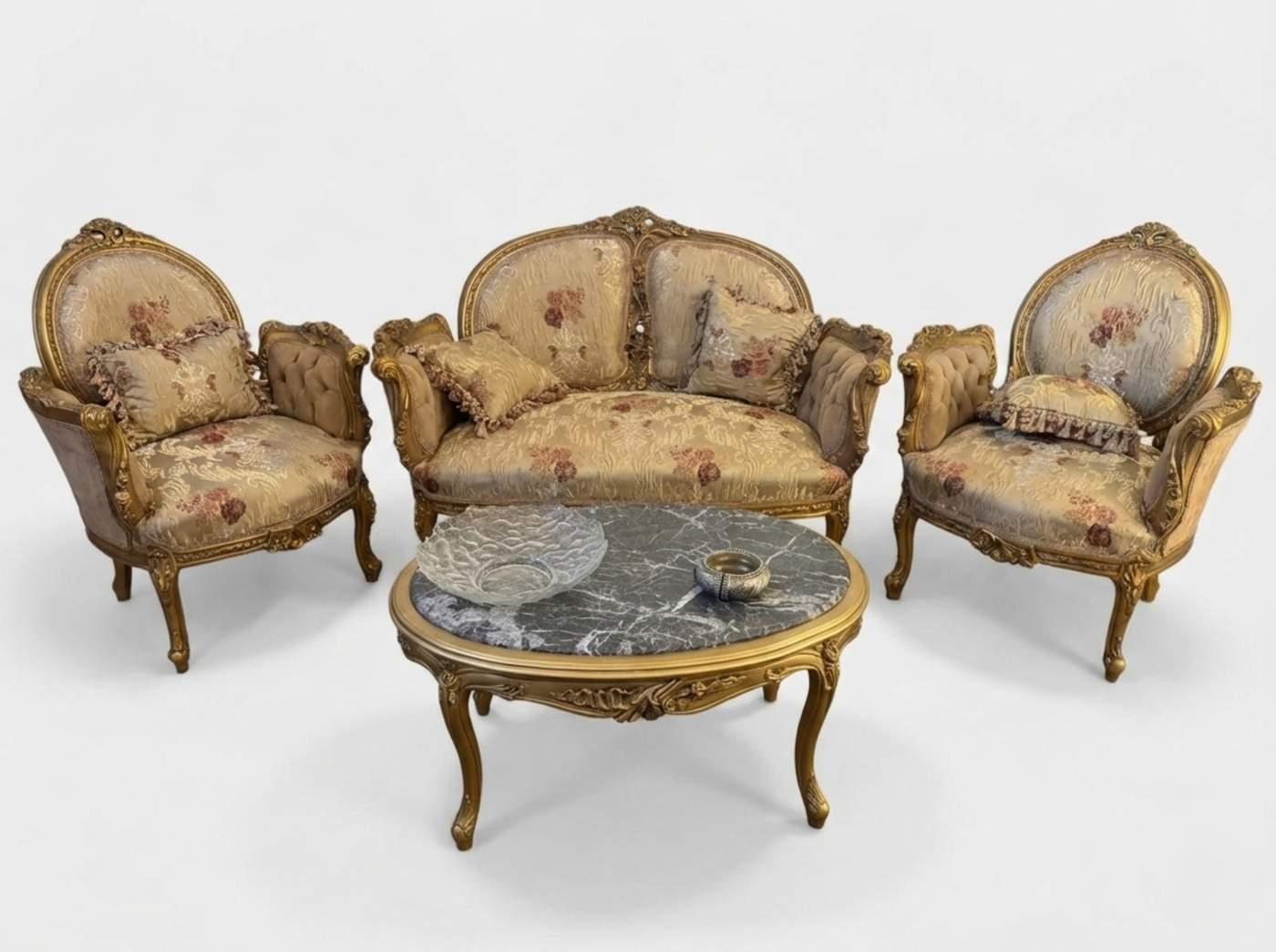 Baroque Salon set Louis XV style - Satin fabric - Unique furniture - Living room furniture - Sofa+Two armchairs - Classic furniture -MACE