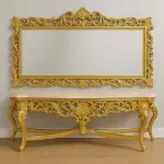 Luxury Baroque Gold mirror console - Black marble - Gold - 280 cm width - MACE