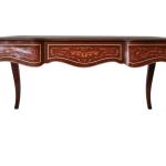Luxuriöser Schreibtisch im Barockstil - Braun - Messing - Drei Schubladen - Arbeitsplatte aus Kunstleder - Intarsien - Büromöbel - MACE