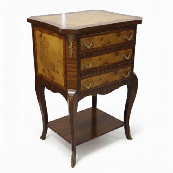 MACE Heritage – Baroque Bedside Table in Solid Wood with 3 Drawers and Decorative Metal Hardware