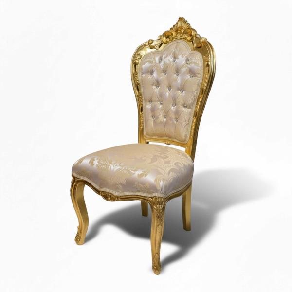 MACE Heritage - Chaise de salle à manger Rococo / baroque – satin, feuille d’or, champagne, rouge, doré