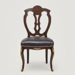 MACE Heritage – Louis XV Baroque Chair in Brown Beechwood with Dark Faux Leather Seat and Brass Details