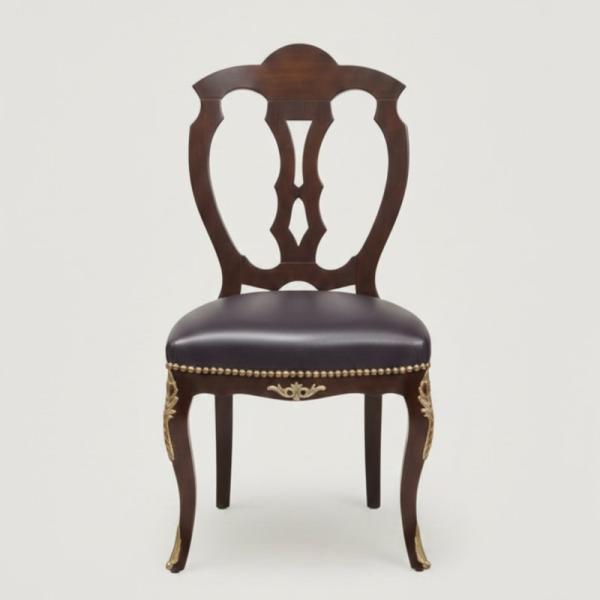 MACE Heritage – Louis-XV Barockstuhl aus Buchenholz in Braun mit Kunstleder-Sitz und Messingdetails
