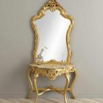 Barocke Konsole - Stil Louis XVI - Klassische Möbel - Goldfarbe - Beigefarbener Marmor - MACE