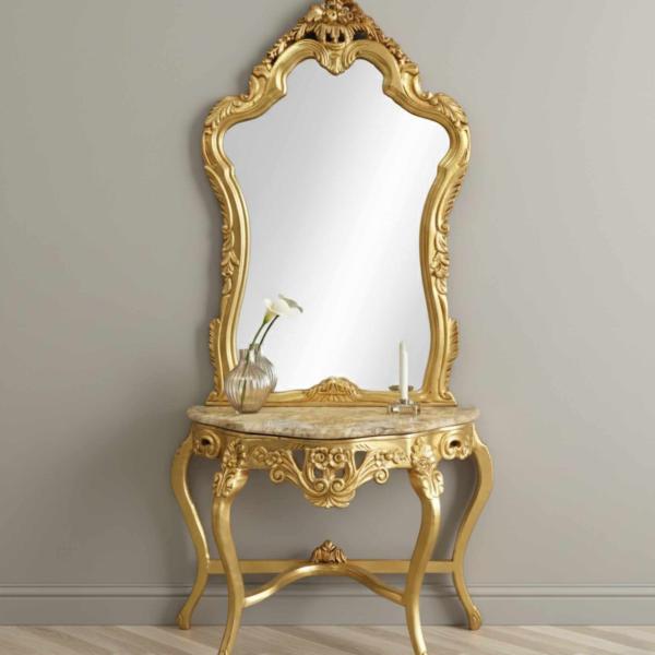 Barocke Konsole - Stil Louis XVI - Klassische Möbel - Goldfarbe - Beigefarbener Marmor - MACE