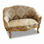 MACE HERITAGE - Barock-Sofa – Handgefertigt – Gobelin-Stoff in Beige – Champagnergoldener Holzrahmen – 116 cm