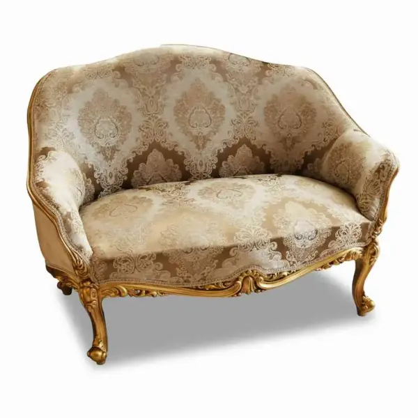 MACE HERITAGE - Barock-Sofa – Handgefertigt – Gobelin-Stoff in Beige – Champagnergoldener Holzrahmen – 116 cm