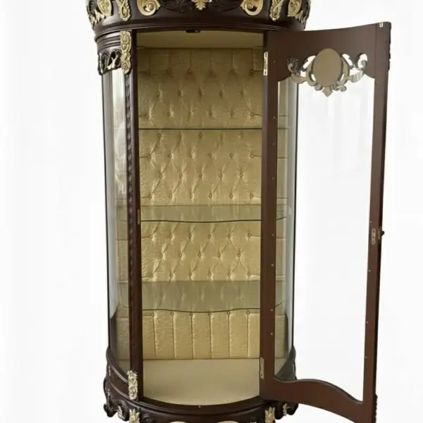 MACE Heritage – Luxuriöse Barock-Vitrine in Braun & Gold mit Krone – Handgefertigt – 212 cm
