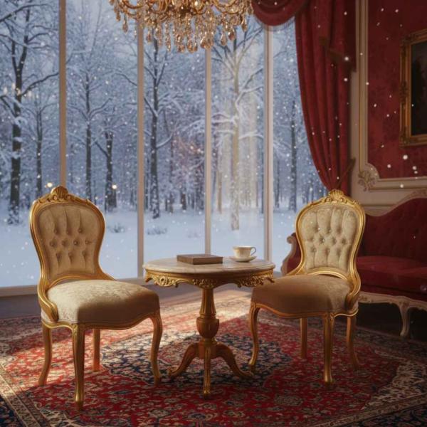 MACE Heritage – Barockstuhl im Louis-XIV-Stil in Antik-Gold mit Satin-Jacquard in Champagner-Ivory