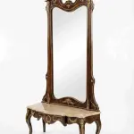 MACE Heritage – Grand Baroque Console Table with Oversized Mirror in Mahogany Look & Brass Details – 217cm