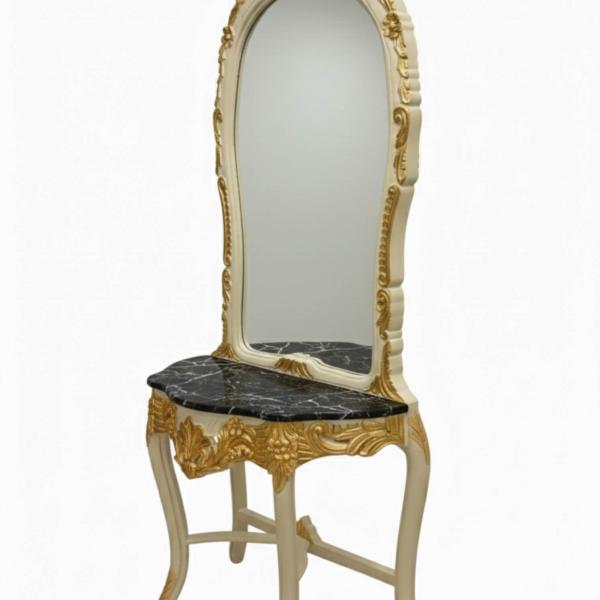 Baroque Console - Louis XVI style - Classic furniture - White/Gold colour - Beige marble - MACE