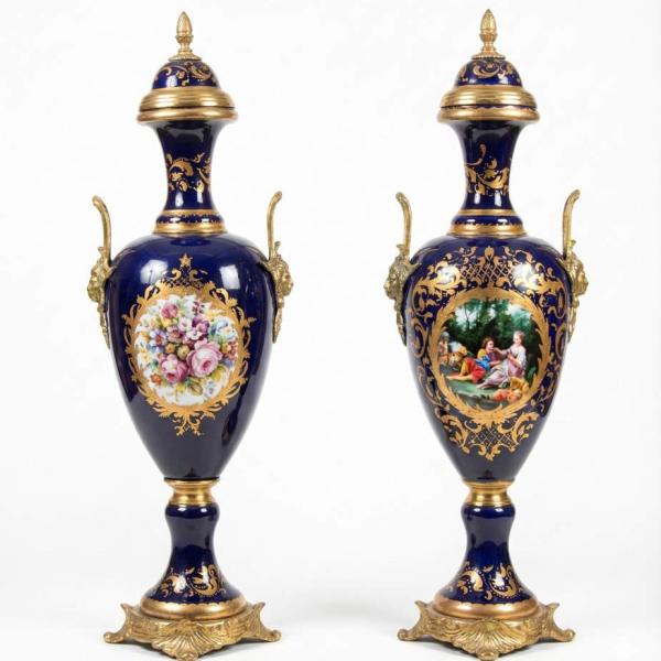 MACE Heritage - barocke Romeo und Julia Porzellan Vase Set -Messinggriff - Zwei Vasen - 80cm