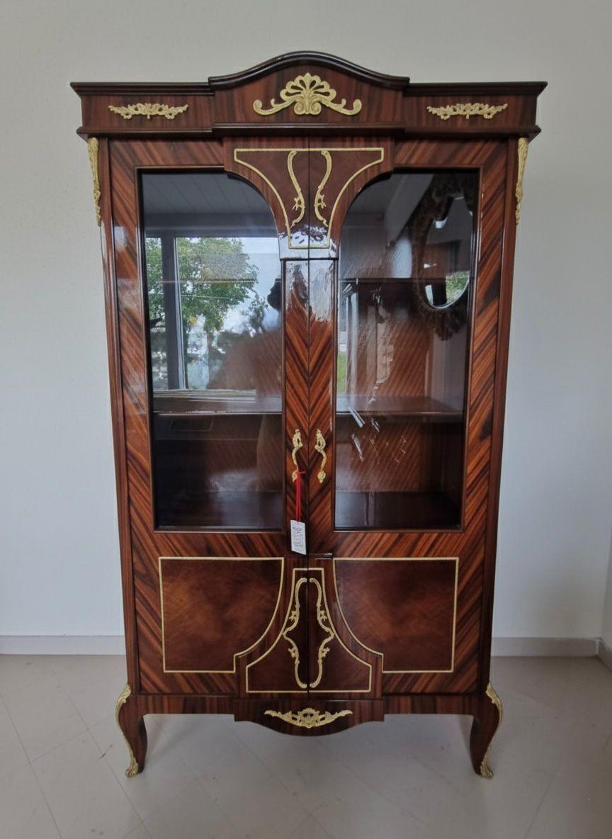MACE-Baroque office display case - Brass - Brown color - Two glass doors - Two drawers - Filing cabinet - Office furniture