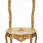 MACE Heritage – Baroque Console Mirror with Beige Marble Top in Antique Gold