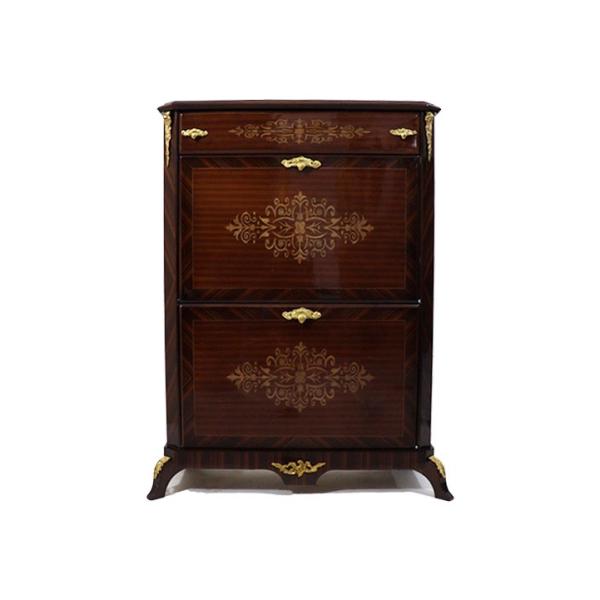 MACE Heritage – Barocker Schuhschrank mit echten Intarsien aus Massivholz in dunklem Nussbaum mit Goldakzenten