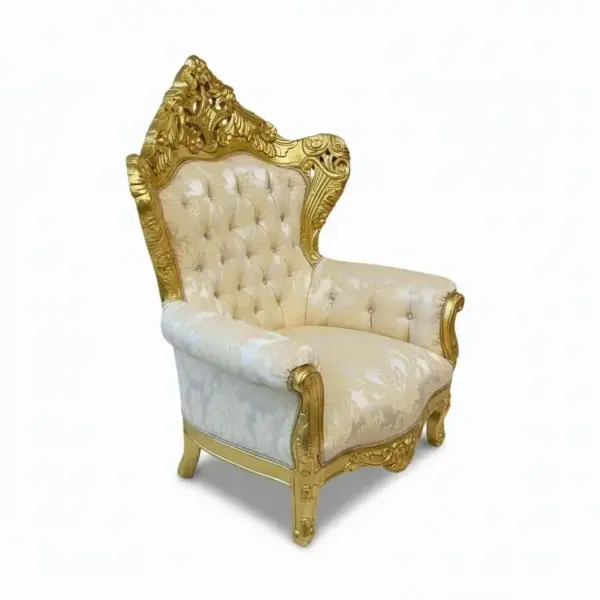 MACE Heritage - Barockstil Sessel - Goldrahmen Holz - Wohnzimmermöbel - Gold/Champagne Satin Stoff - Möbel für alle Räume - Breite 80 Cm