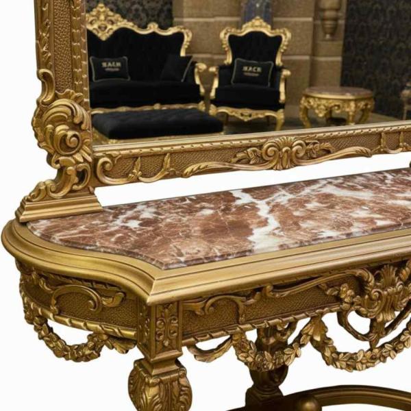 MACE Heritage Barock Konsole mit Spiegel – Gold & Marmor – Handgefertigt