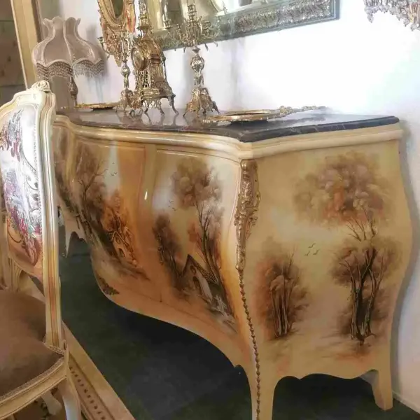 MACE Heritage Handgefertigtes Beiges Barock-Esszimmer-Set mit 8 Stühlen – Ölhandbemalt