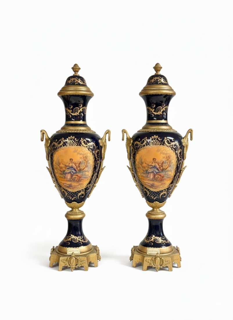 MACE Heritage – Großes handbemaltes Barockvasen-Set aus Porzellan mit Messing (120 cm)