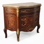 MACE Heritage - Kommode im Barockstil - Farbe Braun - Messing - 3 Schubladen - Beige Marmor - Intarsien - 115cm Breite