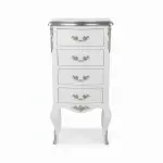 MACE Heritage – Elegant Baroque Chest in White & Silver – 4 Drawers – Louis XVI Style – Handmade