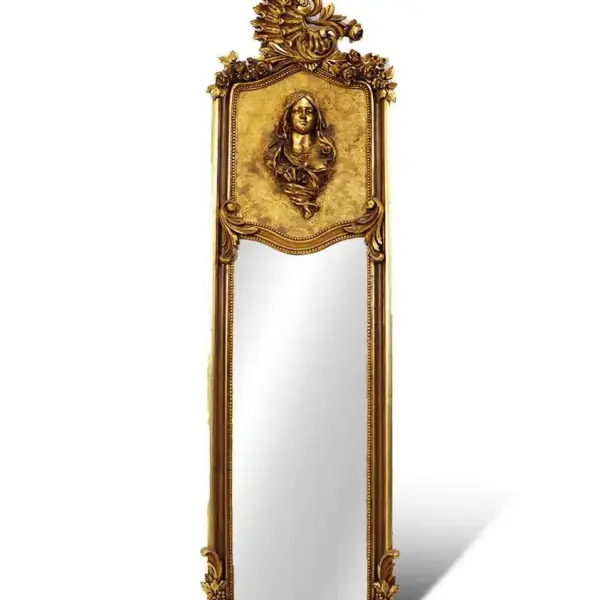 MACE Heritage – Prunkvoller Barock-Wandspiegel mit Frauenrelief & Krone – Gold – 180 cm