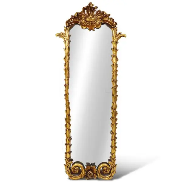 MACE Heritage – Handgeschnitzter Barockspiegel mit Blattornamenten in Antikgold – 180×55 cm