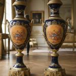 MACE Heritage – Großes handbemaltes Barockvasen-Set aus Porzellan mit Messing (120 cm)