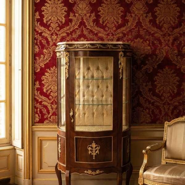 Baroque display Cabinet style - Louis XV - Brown/Beige Marble - Gold fabric - Antique Style - Classic furniture - MACE