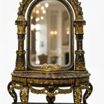 MACE Heritage – Monumental Baroque Mirror with Console – Black & Gold Leaf – Marble Top – 260 cm