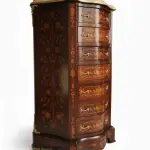 MACE Heritage - Baroque style chest drawer cabinet - Marquetry - Brown color - Beige marble - Gold brass - Classic living furniture LOUIS XVI