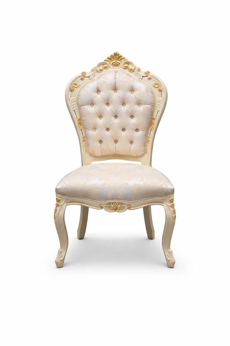MACE Heritage - Chaise de salle à manger baroque – velours, satin, laiton, feuille d’or, champagne