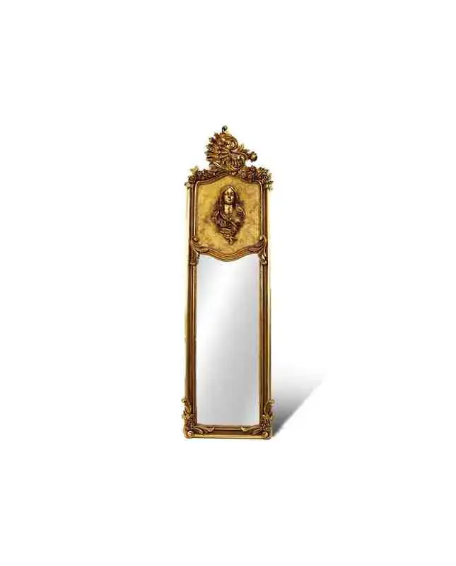 MACE Heritage – Prunkvoller Barock-Wandspiegel mit Frauenrelief & Krone – Gold – 180 cm