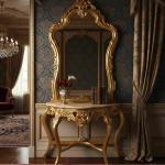 Barocke Konsole - Stil Louis XVI - Klassische Möbel - Goldfarbe - Beigefarbener Marmor - MACE