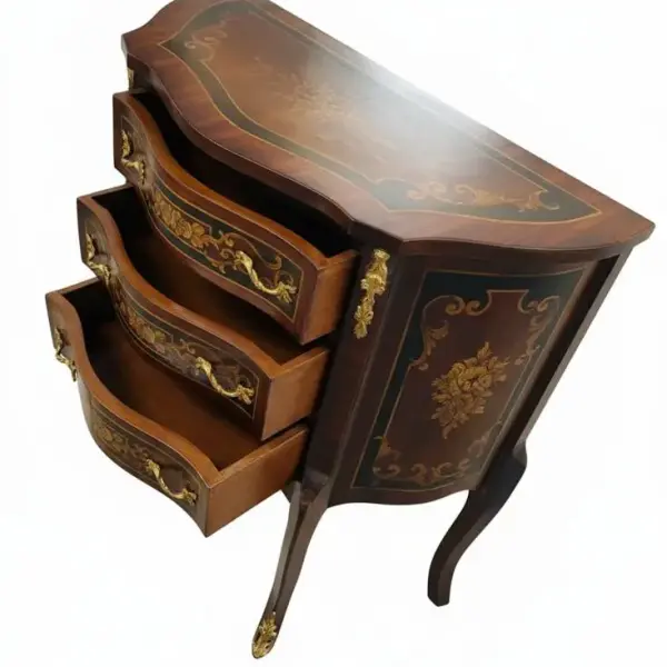Baroque commode lOUIS XV - Brown - Brass - 3 Drawers - Marquetry - Baroque furniture - 71cm Width - MACE