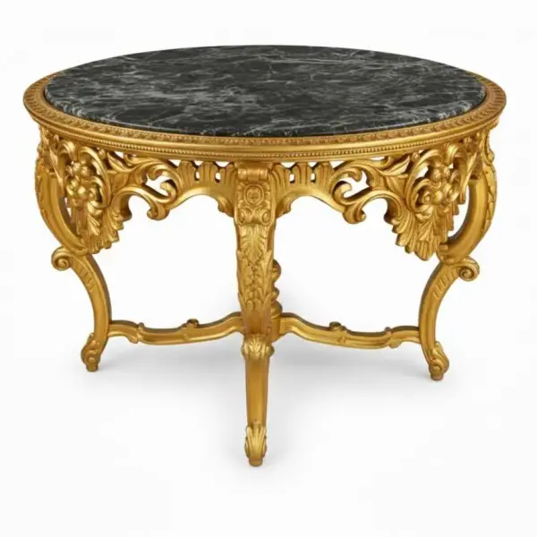 MACE Heritage – Luxury Baroque Entrance Table (Gold / Natural Black Marble)