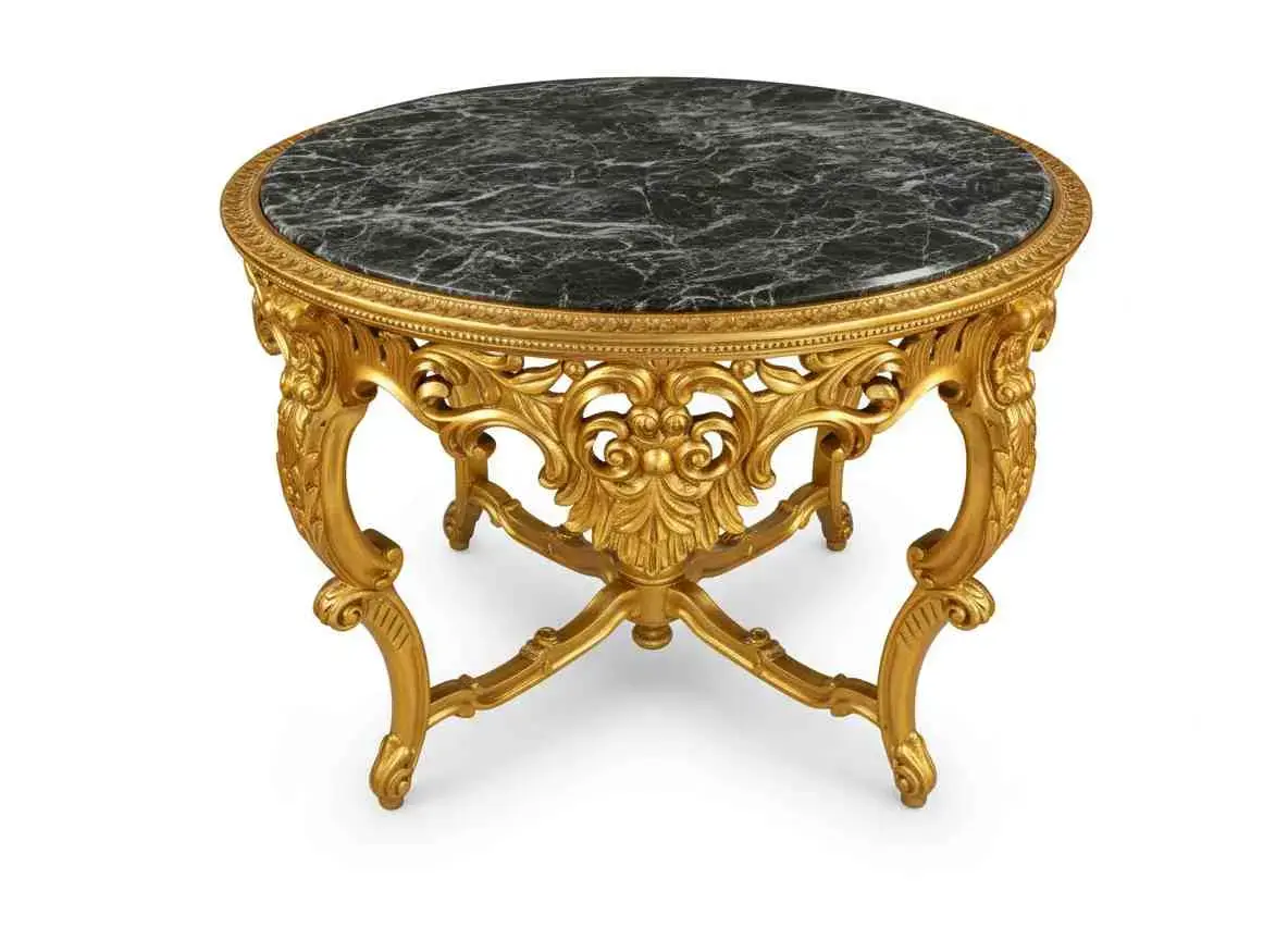 MACE Heritage – Luxury Baroque Entrance Table (Gold / Natural Black Marble)