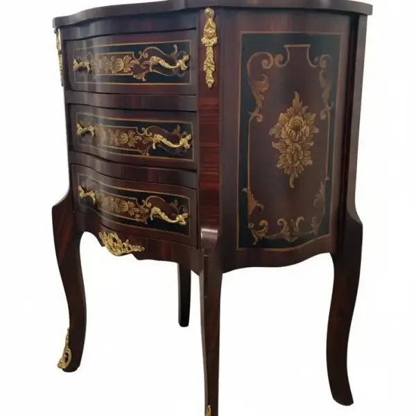 Baroque commode lOUIS XV - Brown - Brass - 3 Drawers - Marquetry - Baroque furniture - 71cm Width - MACE