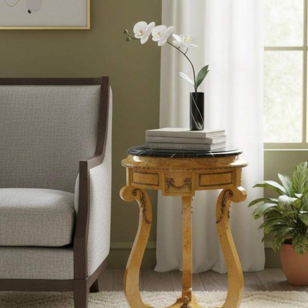 MACE Heritage – Baroque Louis XVI Side Table in Bird’s-Eye Maple with Metal Accents
