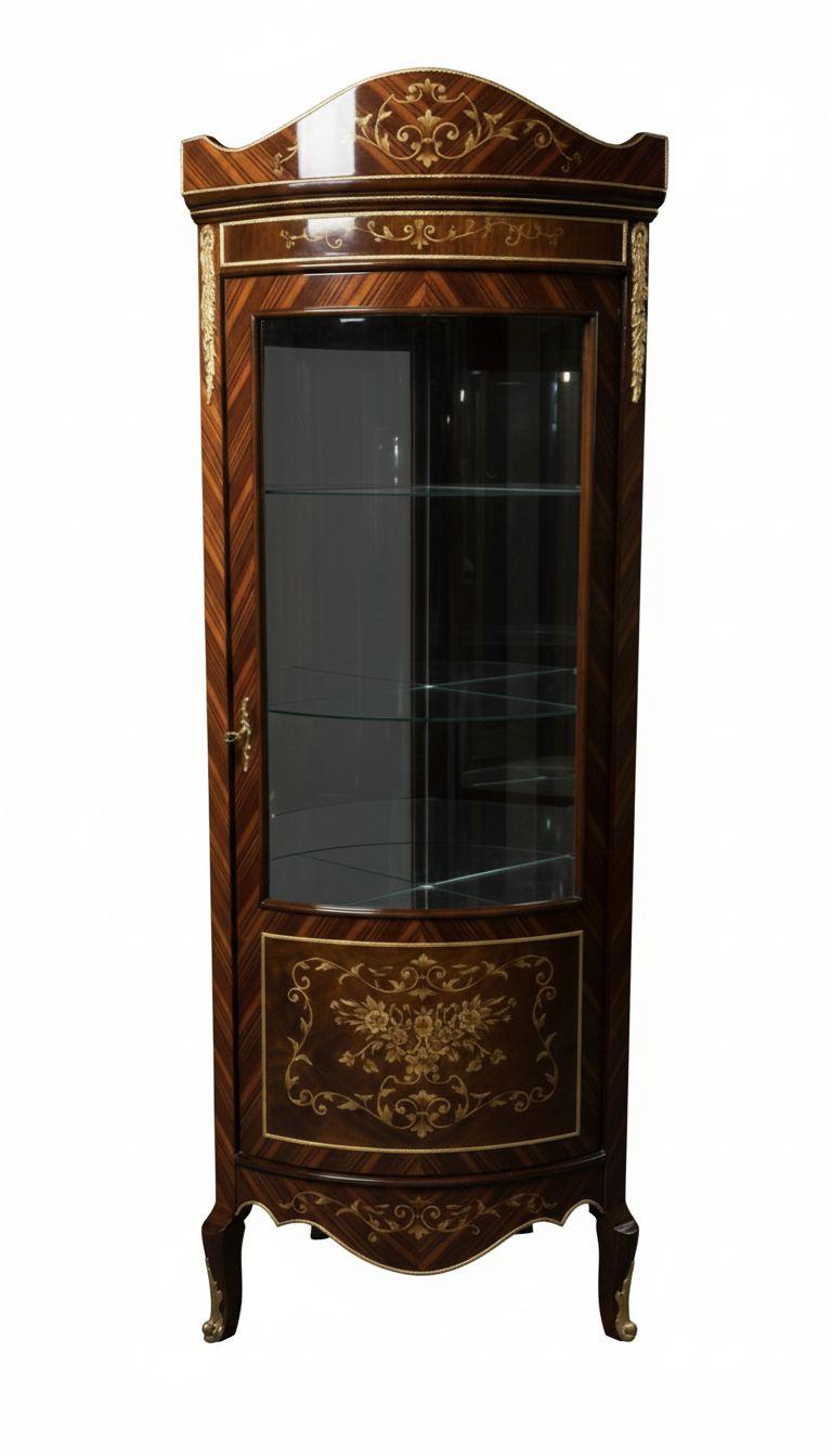MACE Heritage – Barocke Eckvitrine mit Intarsien – Glasvitrine aus Massivholz