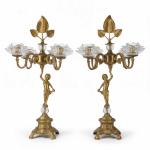 MACE Heritage – Engel-Kandelaber Set aus massivem Messing in Antikgold mit Glasblüten