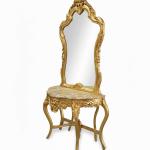 Barocke Konsole - Stil Louis XVI - Klassische Möbel - Goldfarbe - Beigefarbener Marmor - MACE
