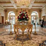 MACE Heritage – Luxury Baroque Entrance Table (Gold / Natural Black Marble)