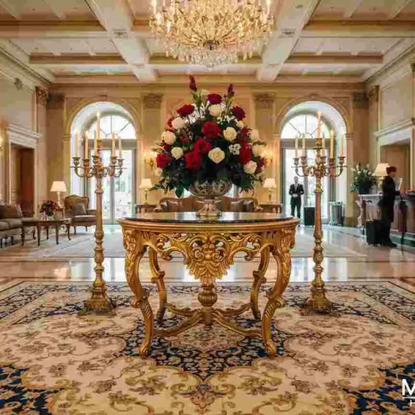 MACE Heritage – Luxury Baroque Entrance Table (Gold / Natural Black Marble)