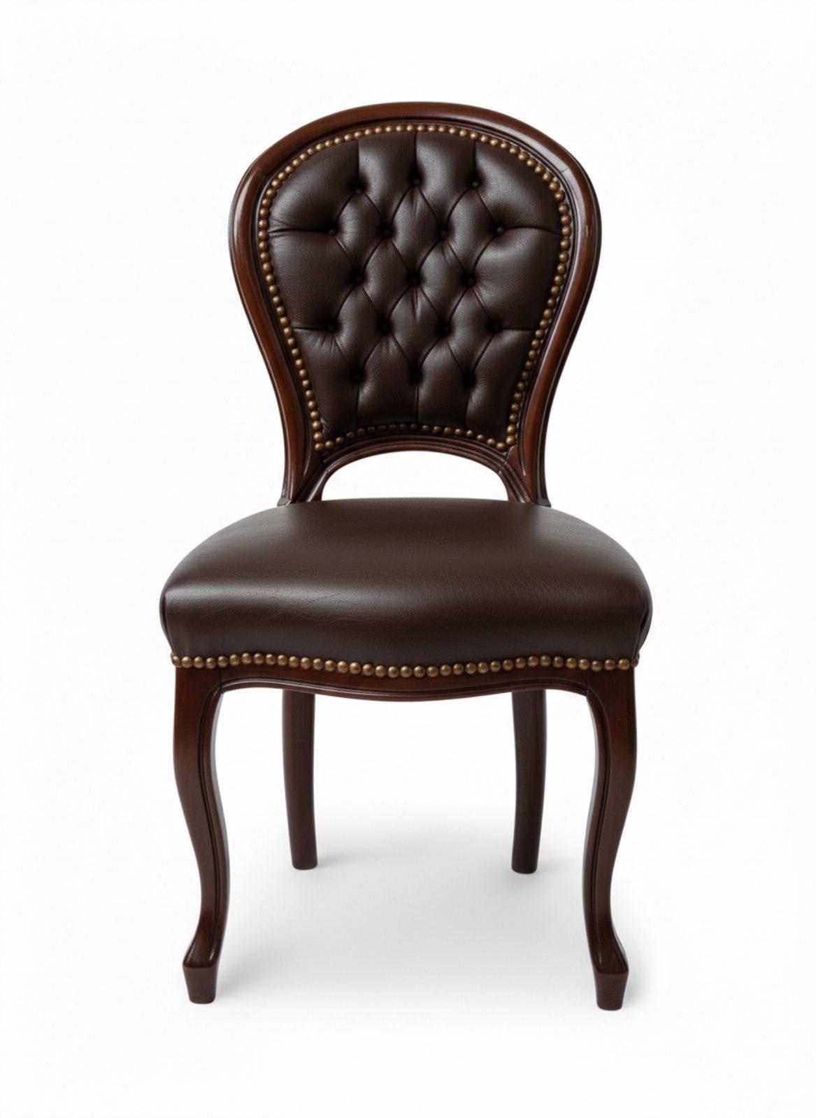 MACE Heritage – Louis-XV Barockstuhl Dunkelbraun aus Massivholz mit deutschem Kunstleder
