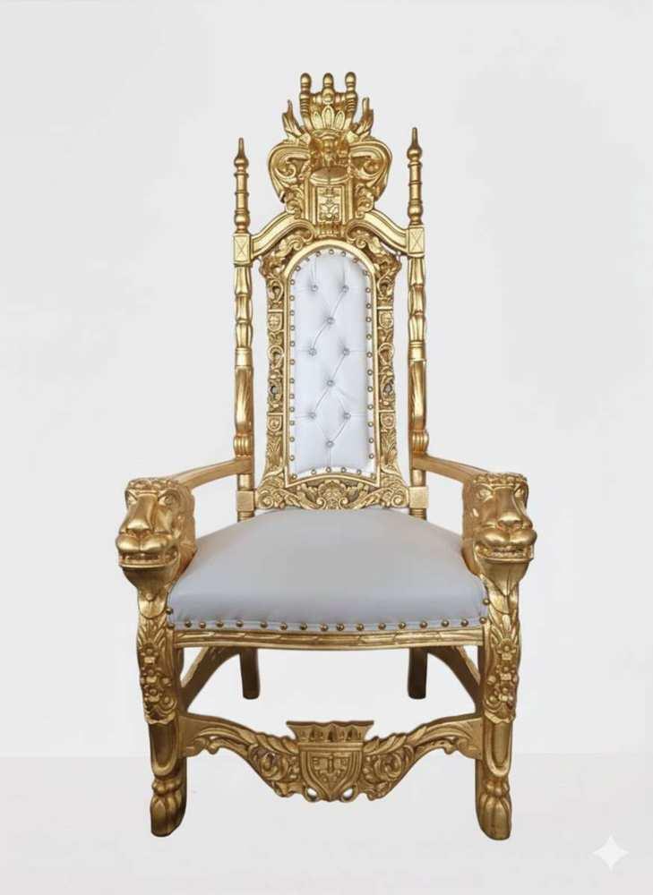 MACE-Baroque lion throne armchair-Faux leather-White/Gold - Handmade royal armchair-Wedding armchair-Baroque furniture